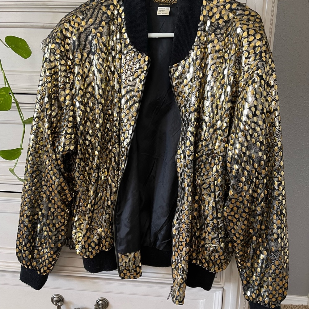 Rare vintage Monaliza unisex shiny jacket/ bomber, leopard print satin, …